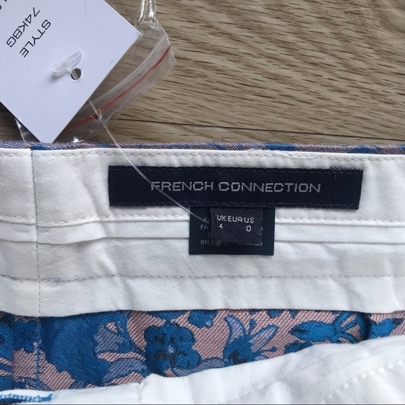 NWT French Connection Trousers Floral Jacquard Blue Old Money Cropped 0 - Picture 8 of 8
